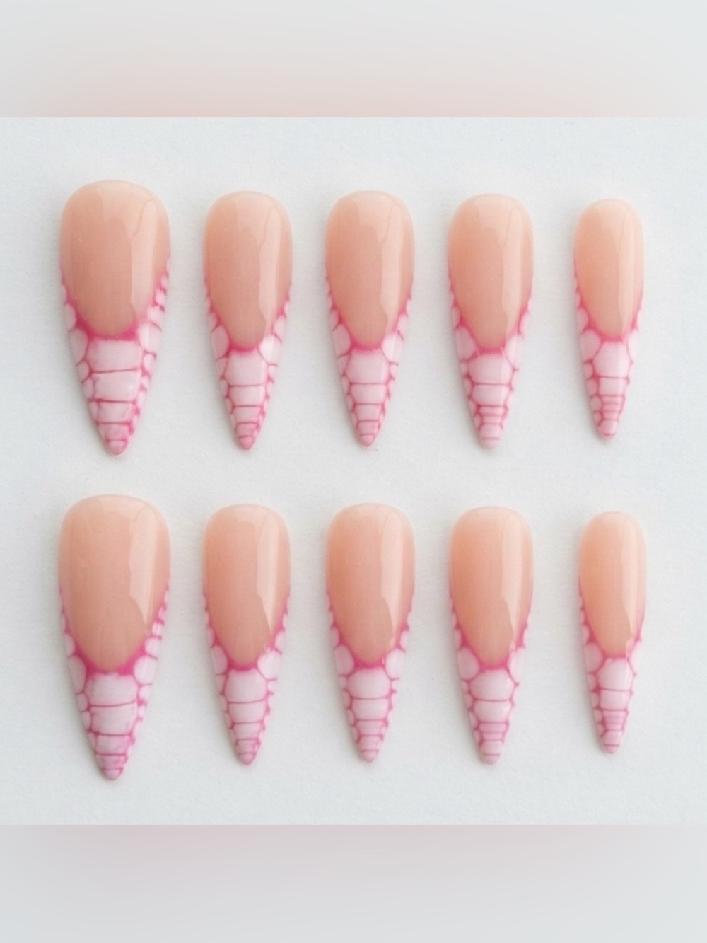 Pink Nude Stiletto Press-On Nails - Pink Detail